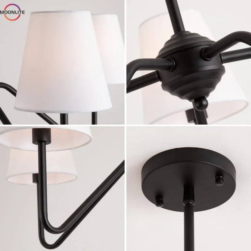 Plafonnier americain avec une armature en métal noir et 4 lampes